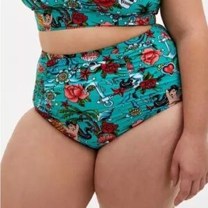 Torrid Ruched Tattoo Print High-Waisted Bikini Bottom